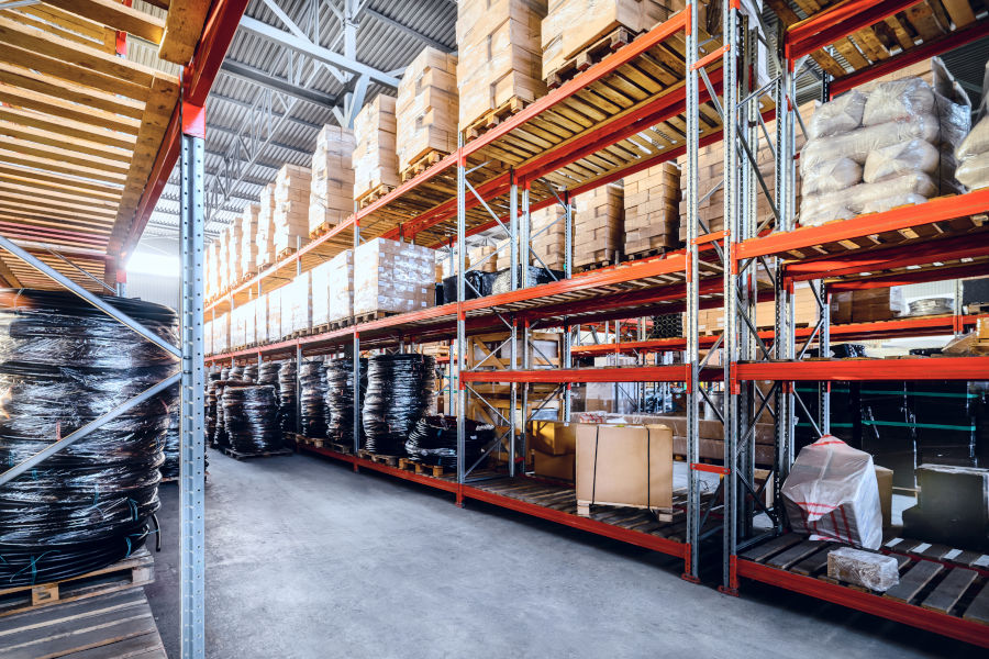 Pallet racks filled with products in a warehouse