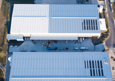 Aerial view of a warehouse