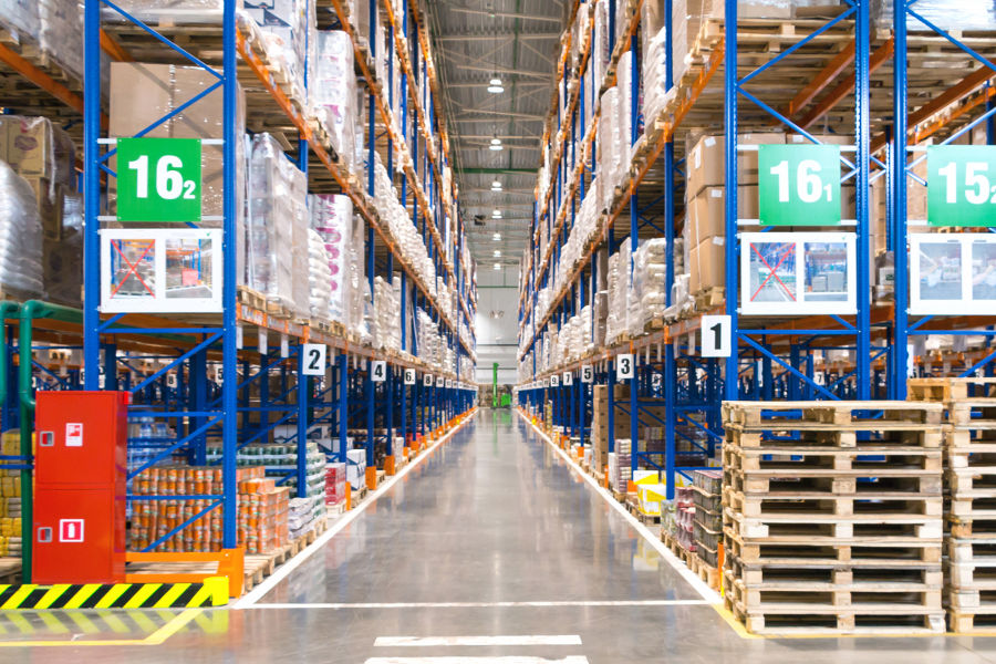 Pallet racks filled with products in a warehouse