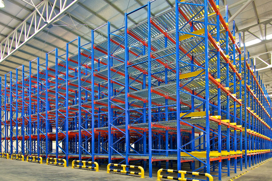 Empty pallet racking system in place at a warehouse